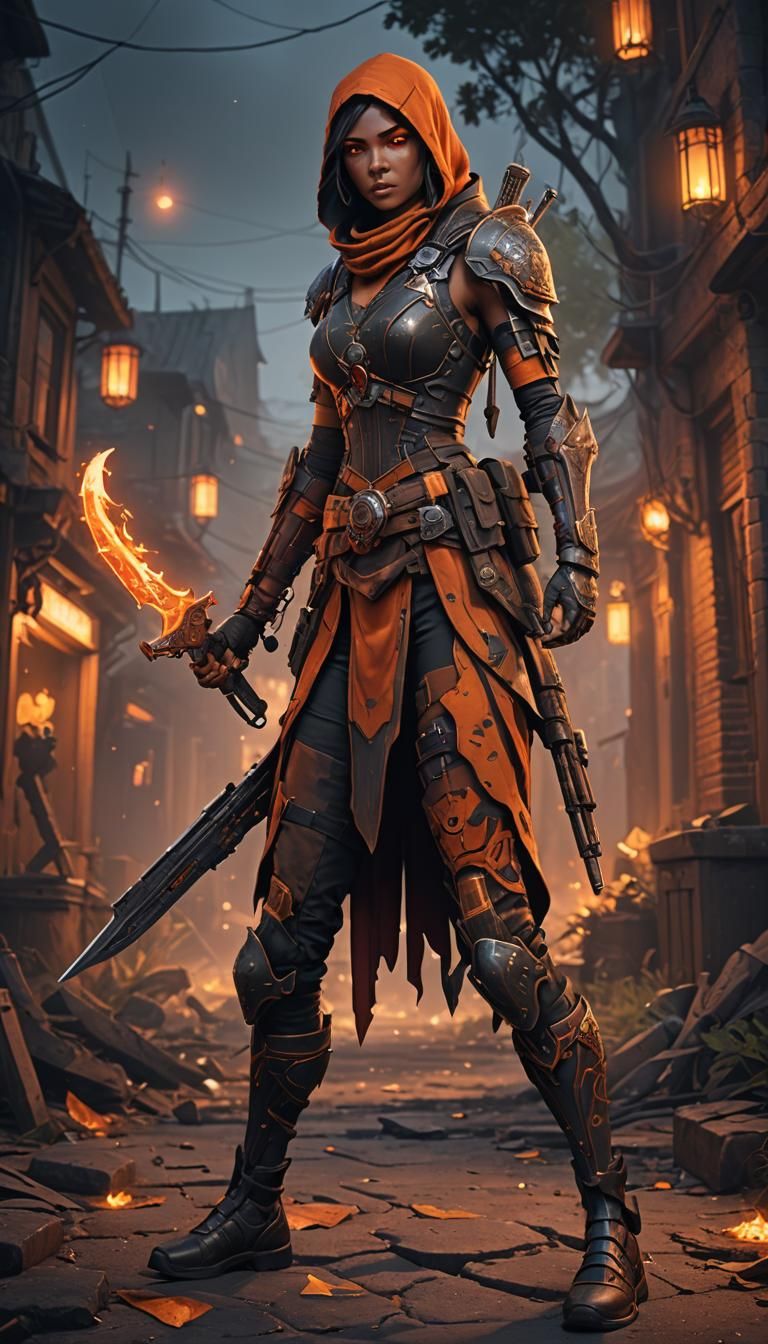 Night Assassin in Burnt Orange: Fantasy Concept Art