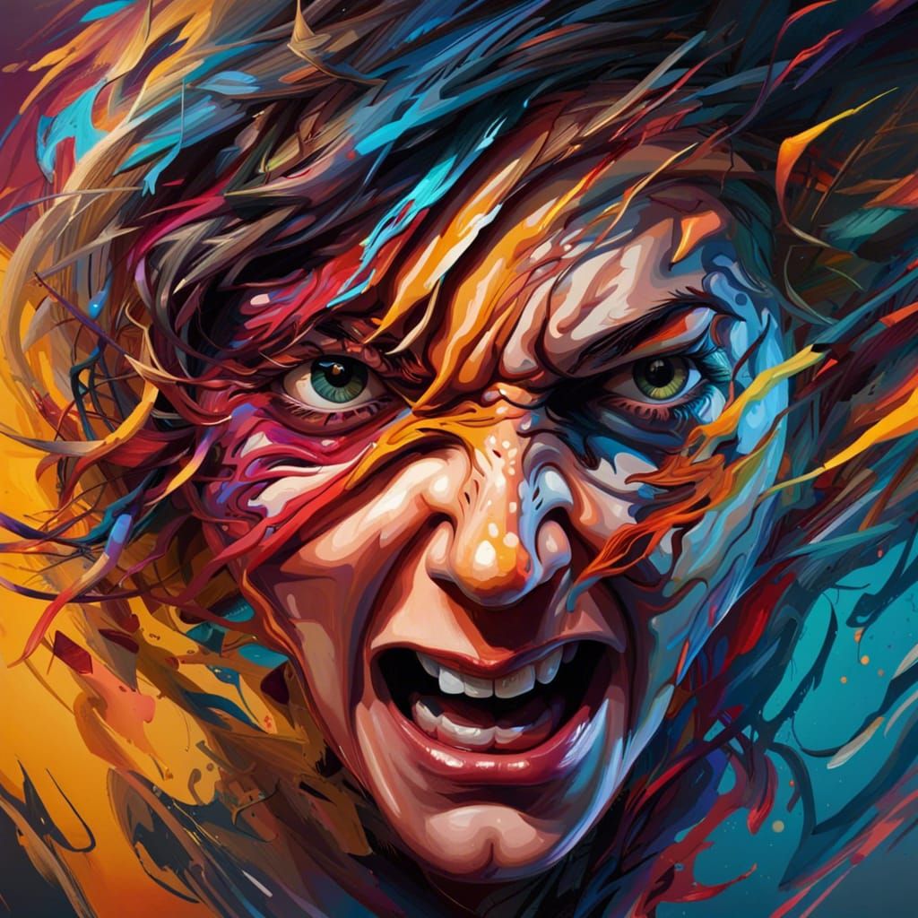 Hyperrealistic Face Contorted in Fearful Expression