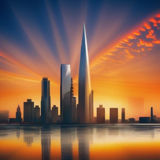 Cityscape Reflection at Sunset: Professional Photography