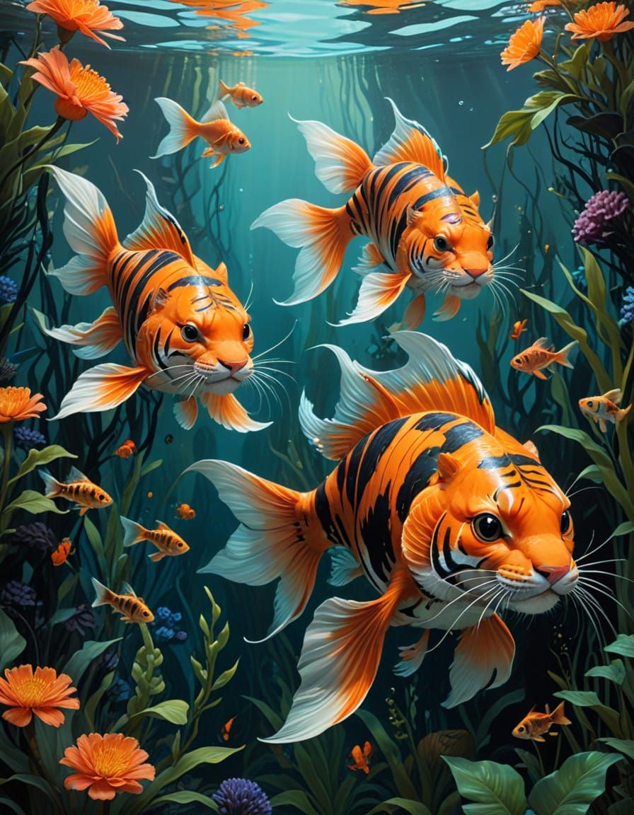 Mythical Tigerfish with Iridescent Stripes and Whiskers