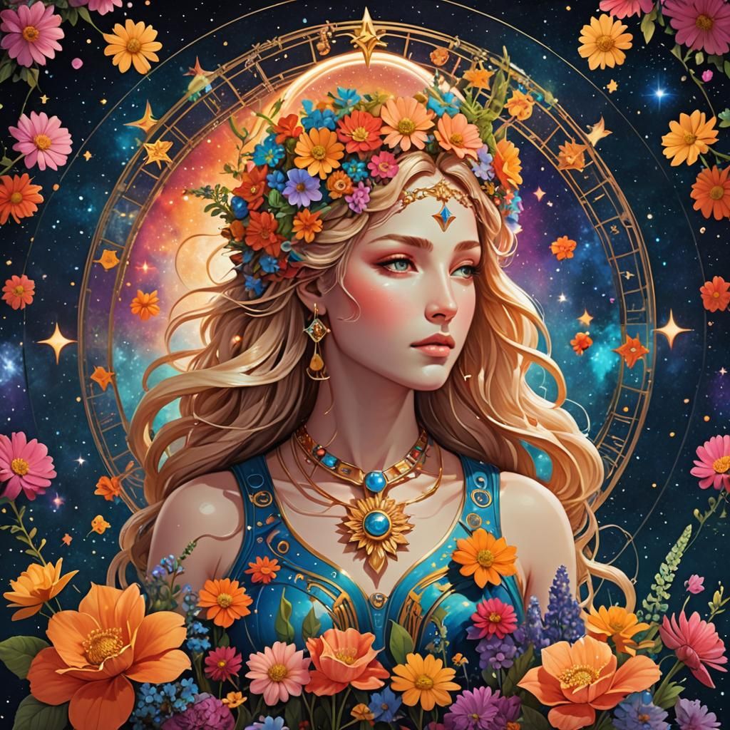 Virgo Goddess in Sci-Fi Zodiac Art
