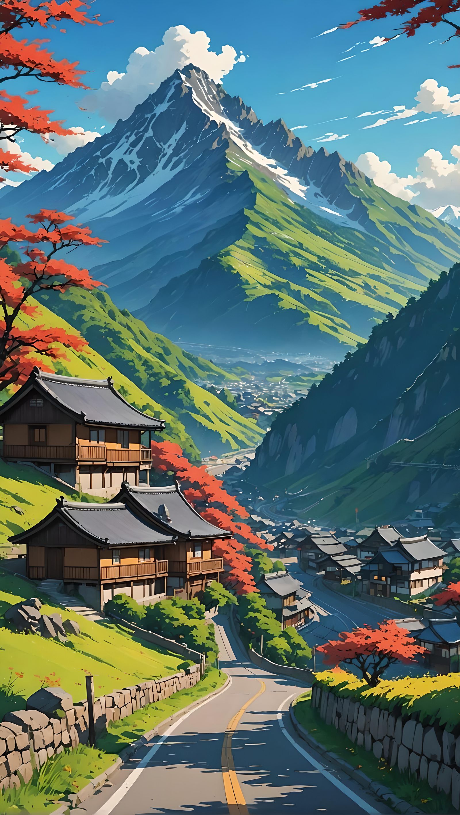 Anime Mountain Landscape in Graffiti Art Style
