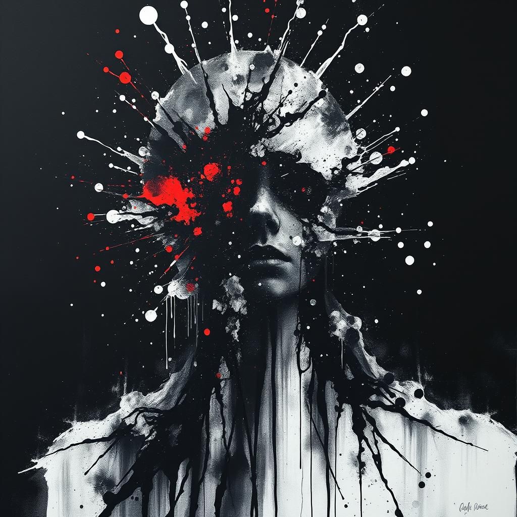 Abstract Ink Explosion on Phosphorescent Watercolor