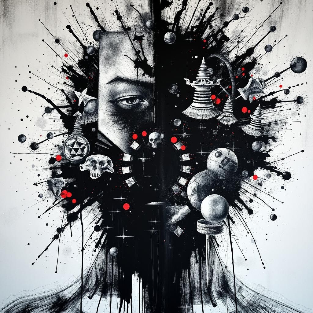 Abstract Explosion of Color in Ink and Oil Paint