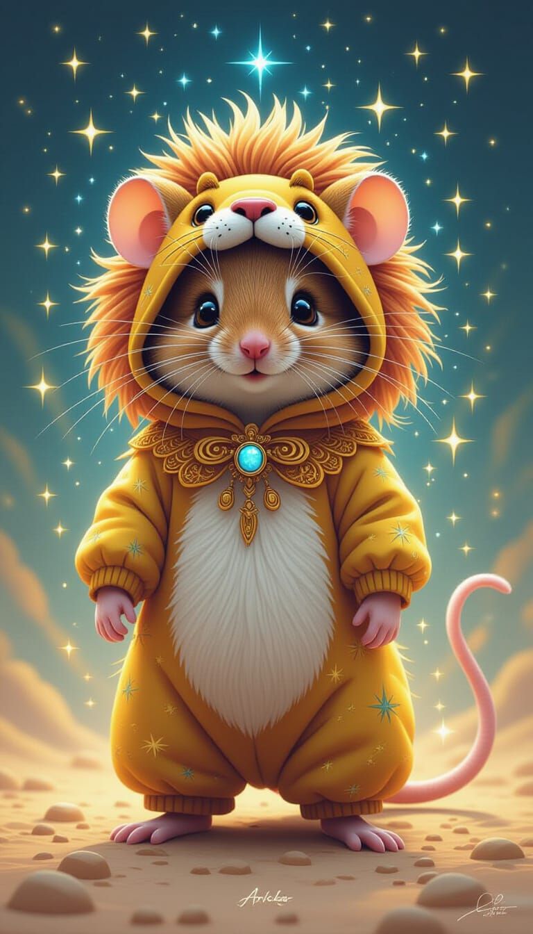 Mouse in Lion Costume with Constellations
