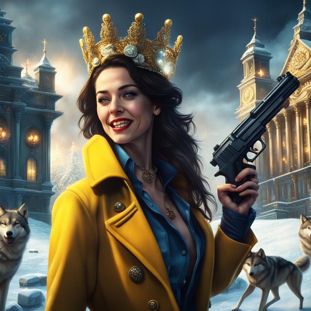 Gangster Girl with Wolves in Snowy Palace