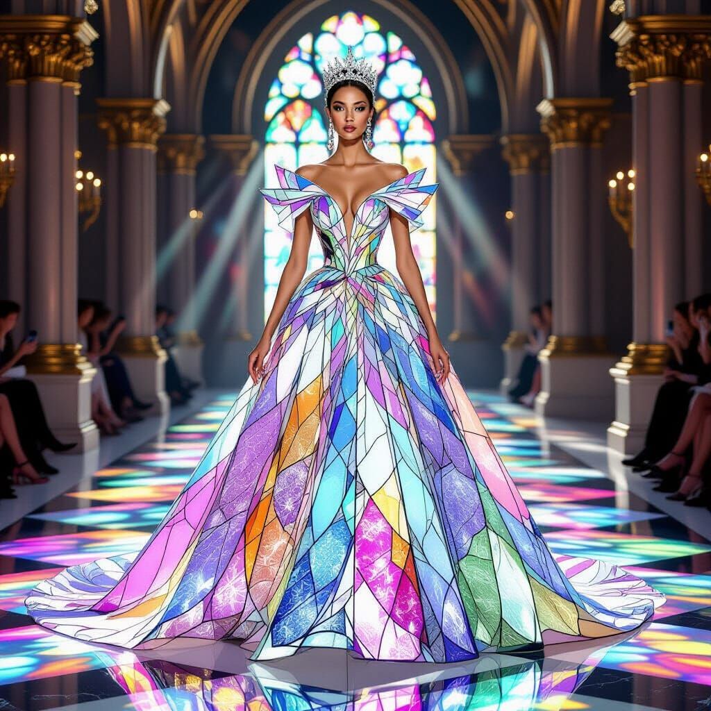 Regal Queen in Stained Glass Gown