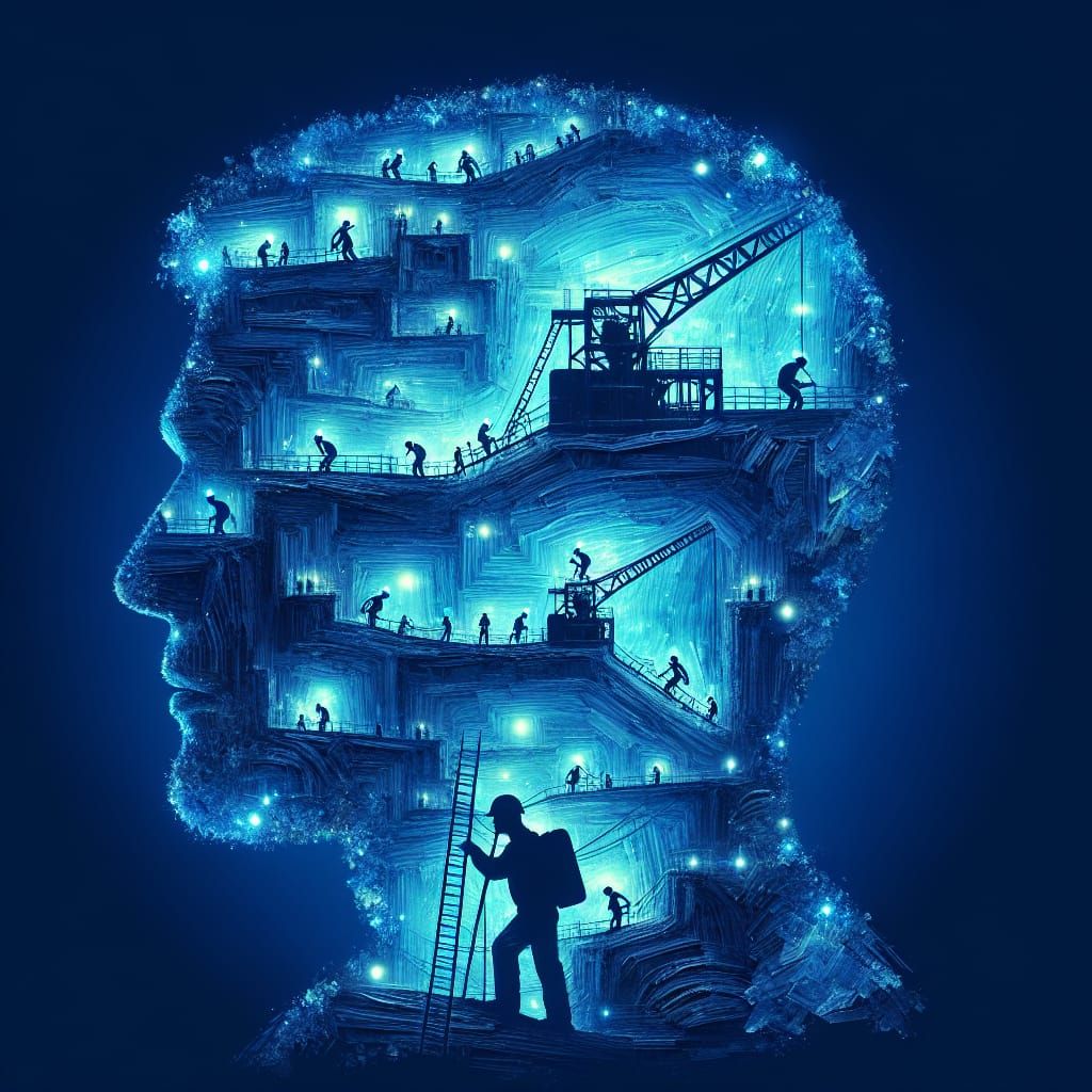 Blue Neon Man with Mine Shaft Interior