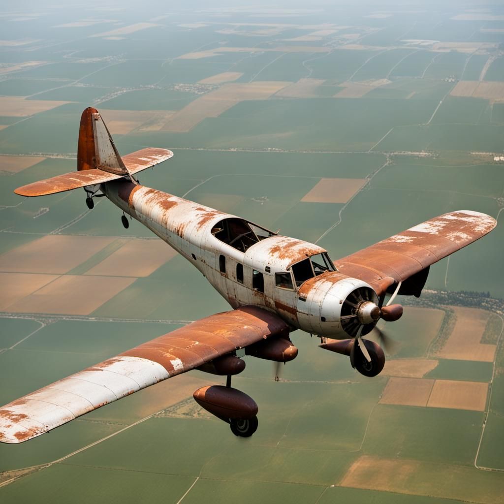 Vintage Propeller Plane Flying with Open Cabin