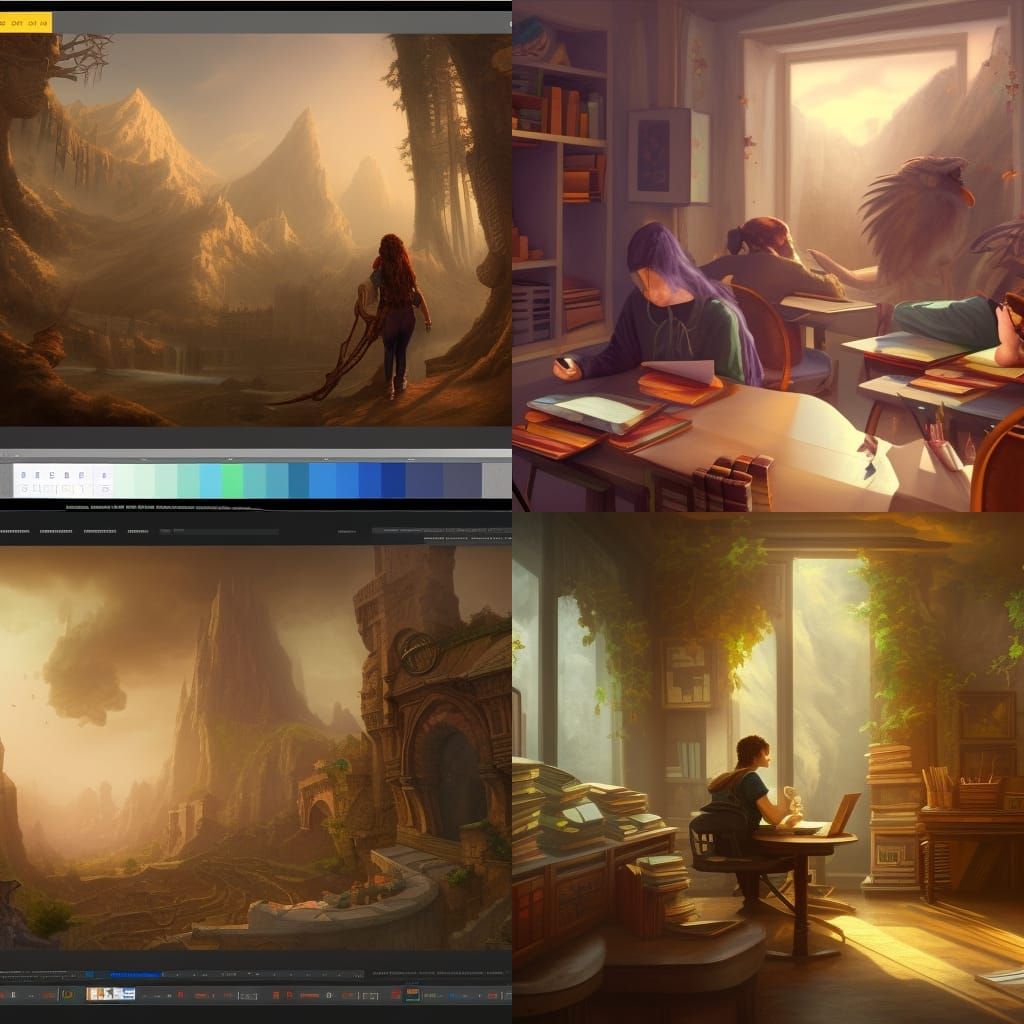 Modern College Student Studying: Detailed Matte Painting