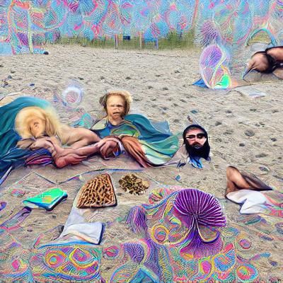 Historical Figures Experience Psychedelics on Beach