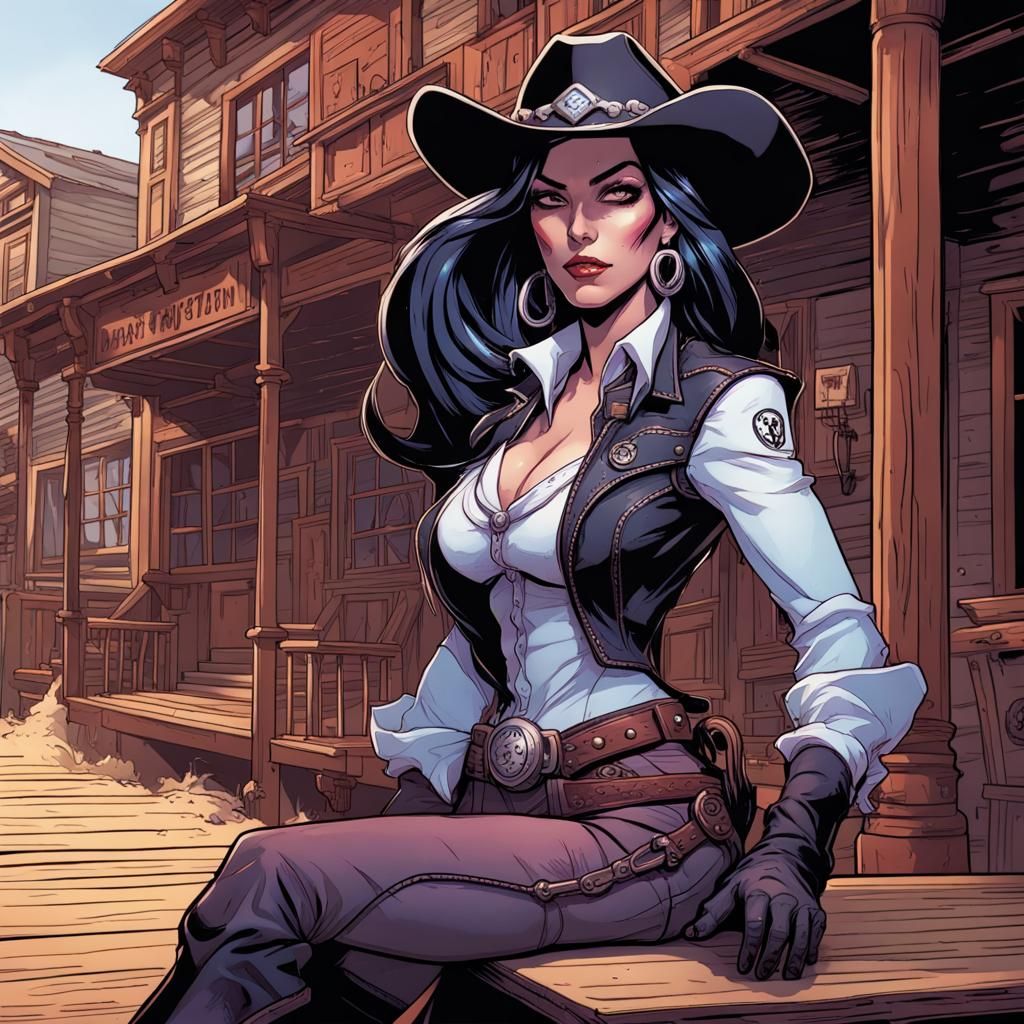 Cowgirl in Saloon: Comic Book Art Style