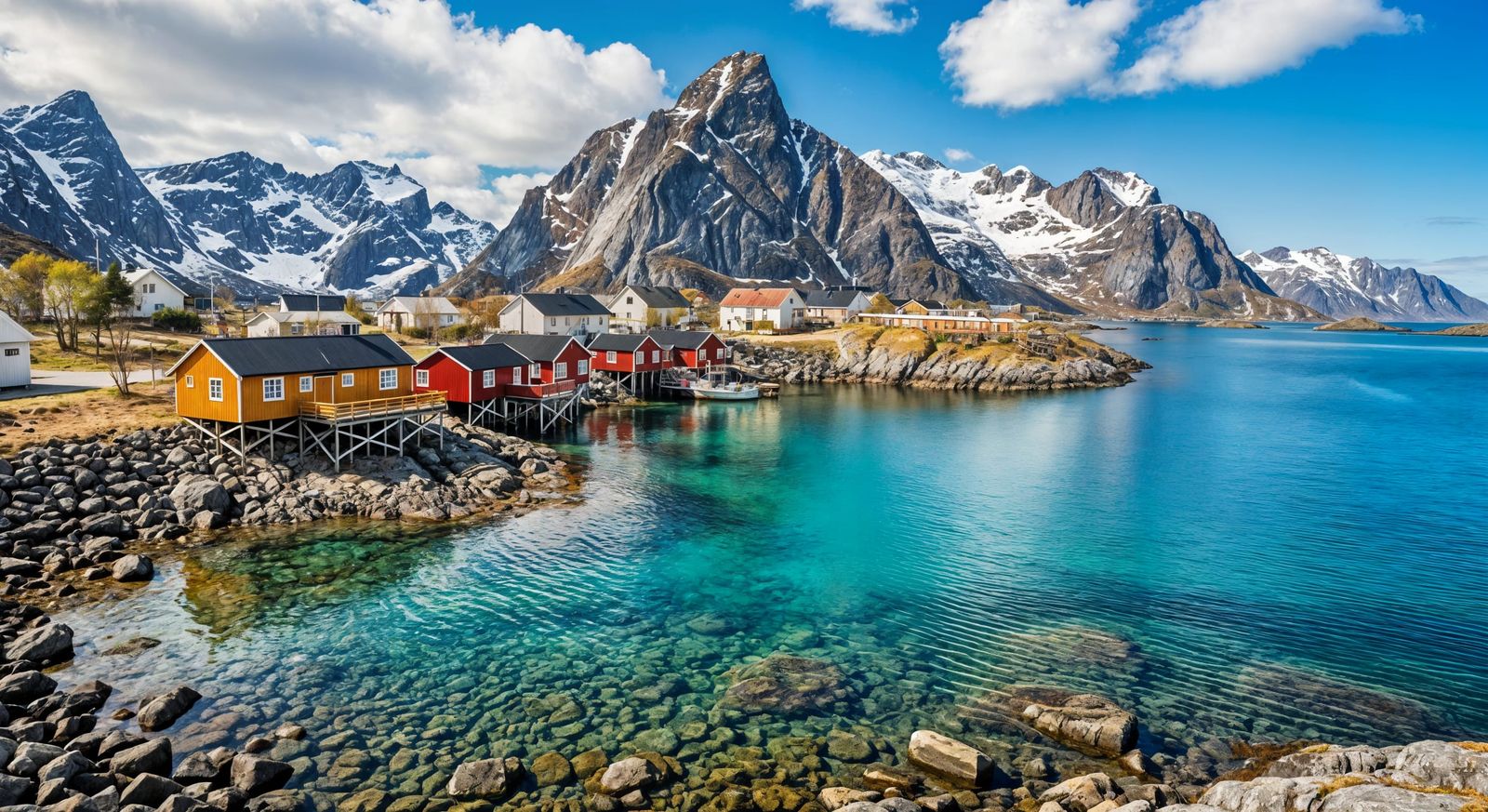 Lofoten Islands Rorbuer in Sunlight