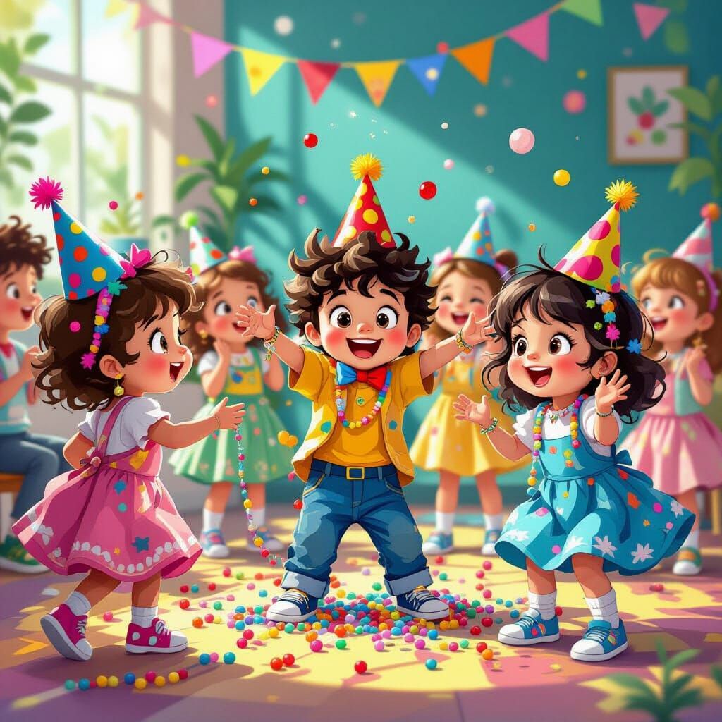 Children's Bead Party in Pop Surrealist Style