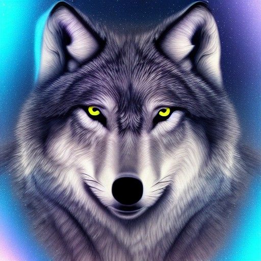 Grey Wolf in Astral Cosmic Illustration Style