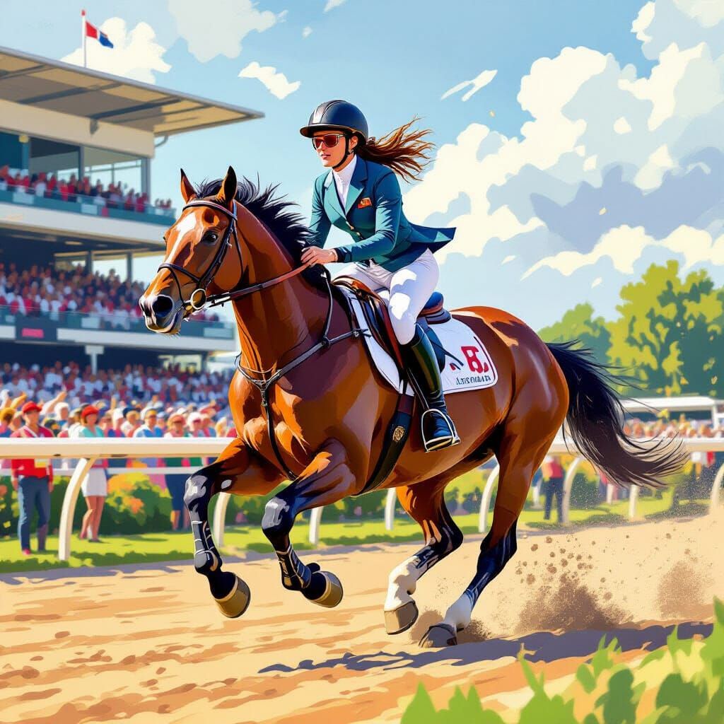 Equestrian Girl Galloping in Horse Race