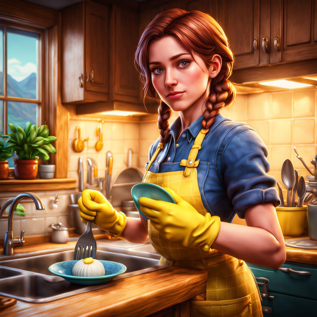 Jodi from Stardew Valley in Moody, Hyperrealistic Kitchen Sc...