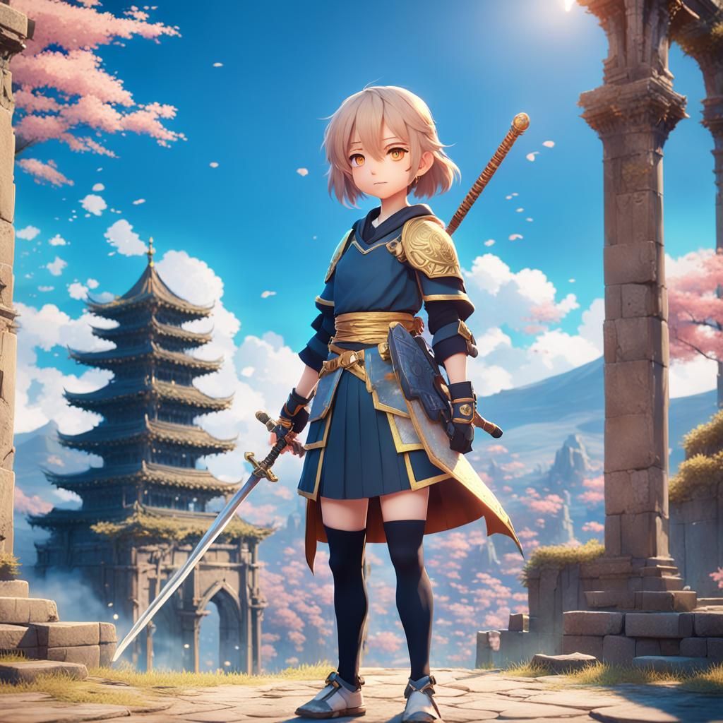 Fantasy Warrior in 3D Anime Style