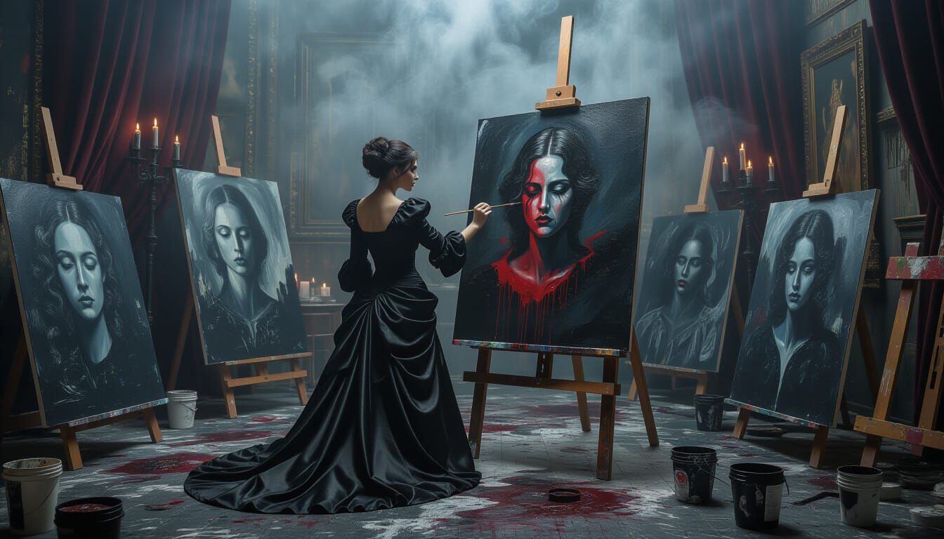 Gothic Artist Paints Despair with Eerie Candlelight