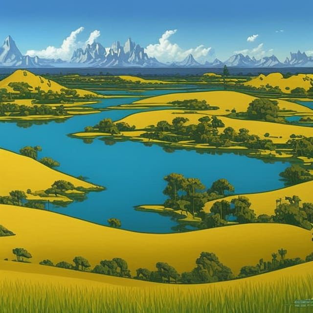 Impressionist Pastoral Landscape in Pop Art Style