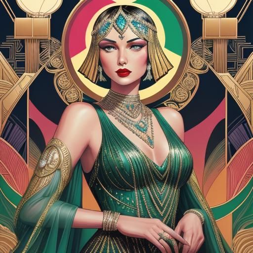 Art Deco Burlesque Woman in Flapper Gown