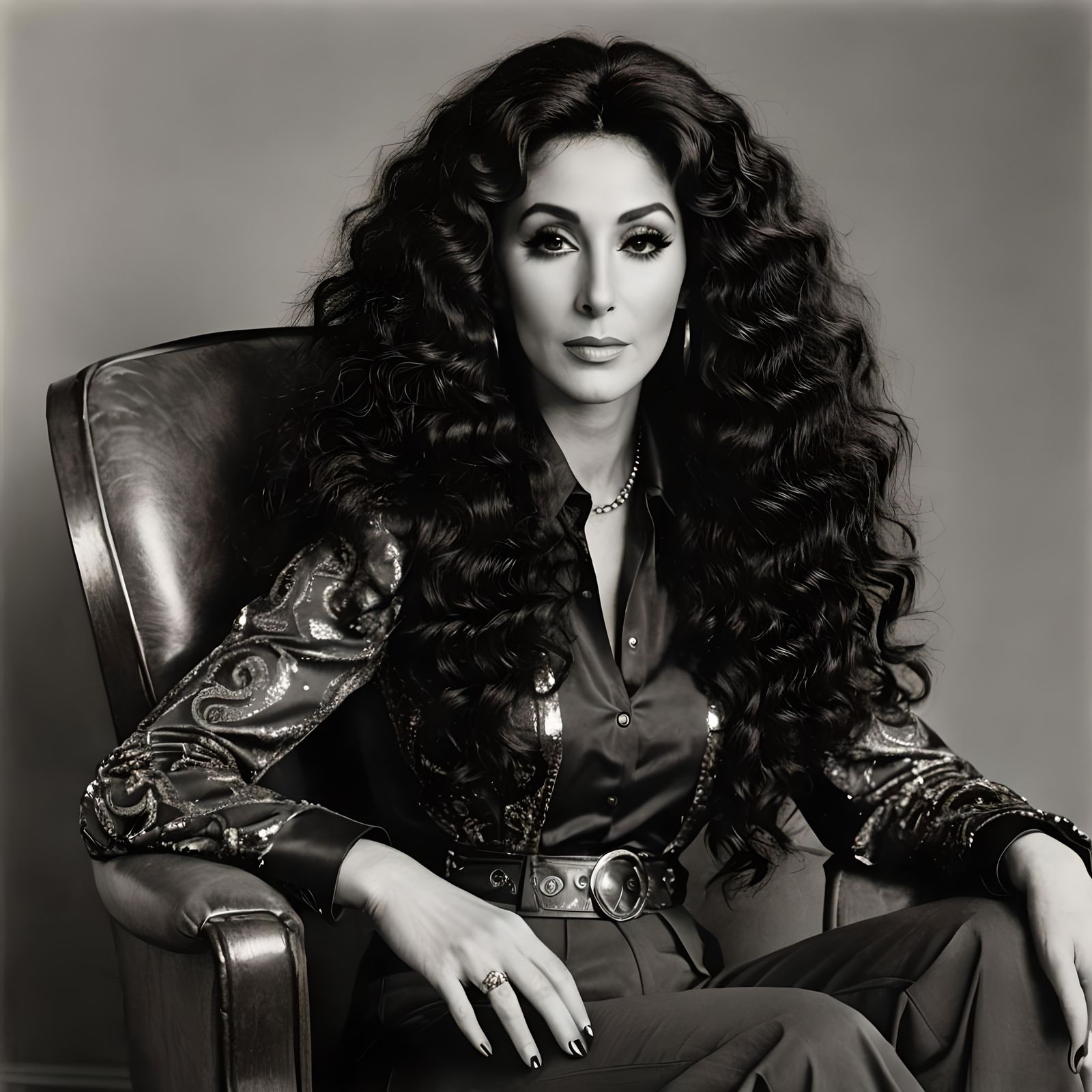 Young Cher Portrait with Big Hair in Chair