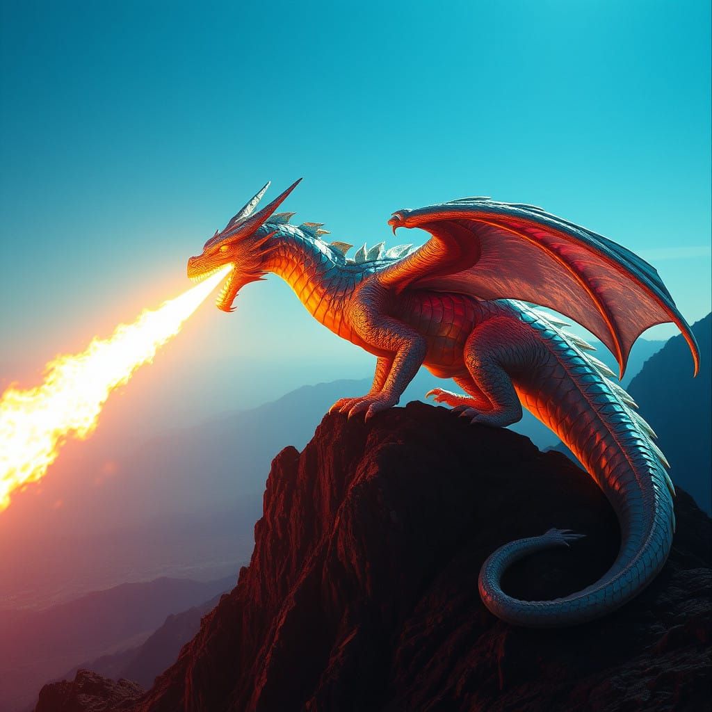 Dragon Unleashes Fiery Splendor on Towering Peak