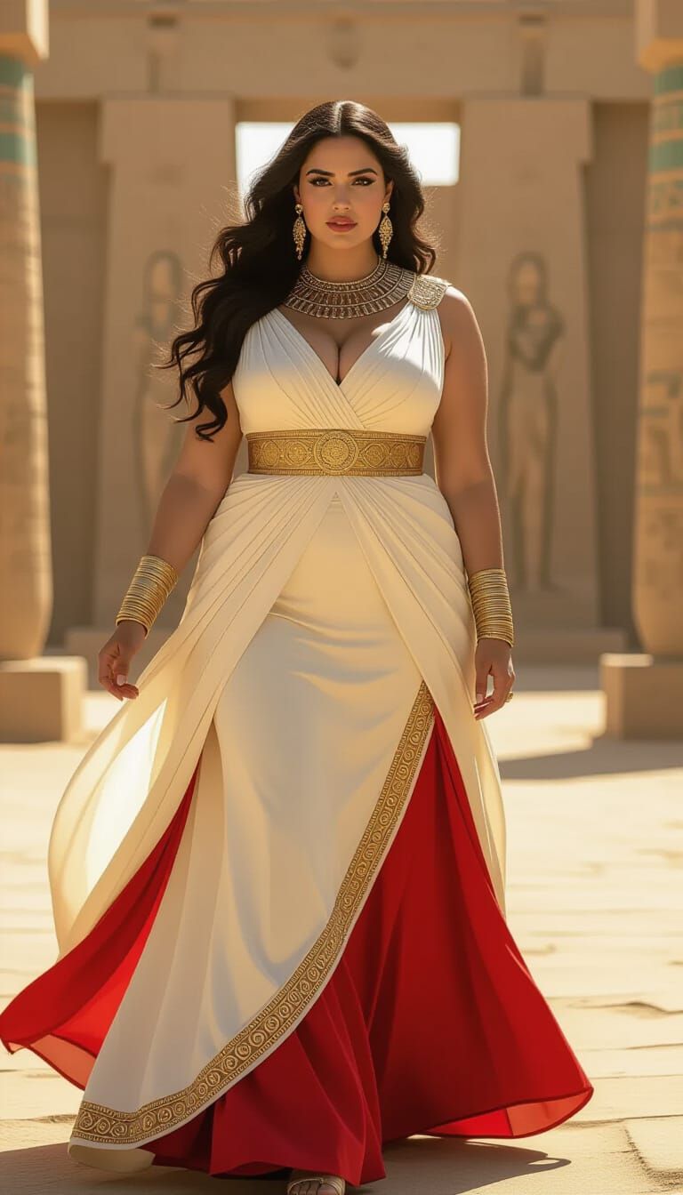 Curvy Woman in Egyptian Gown: Cinematic Film Still