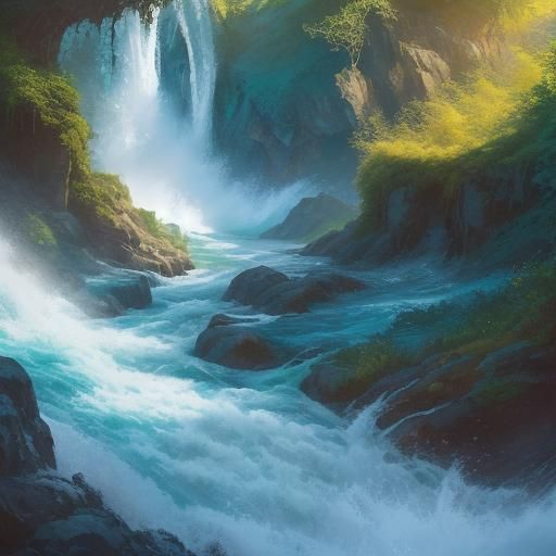 Thrilling Waterfall Ride: Dynamic Concept Art