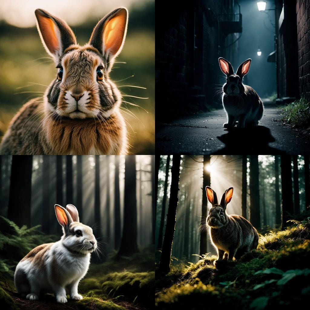Suspicious Rabbit in Cinematic Live-Action Lighting