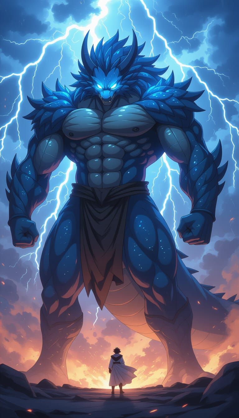 Kaido's Dragon-Human Hybrid Form in Anime Style