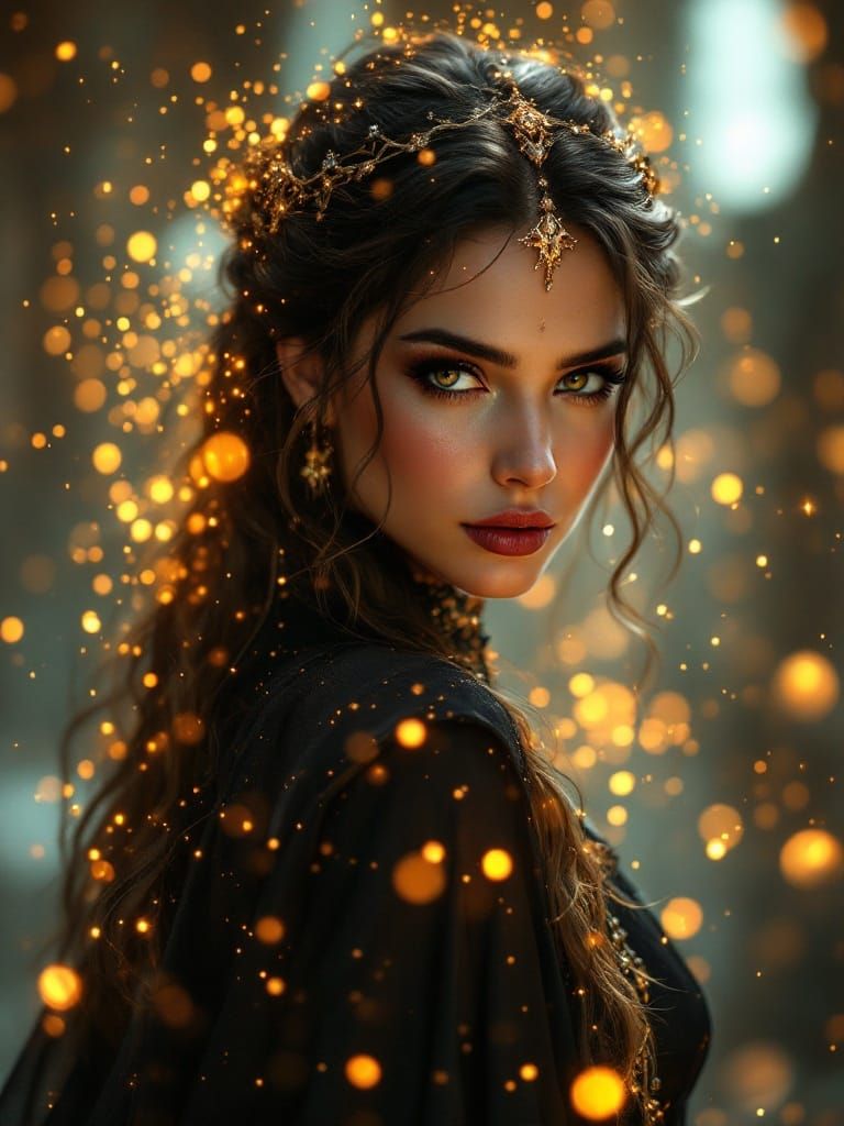 Sorceress Amidst Amber Radiance