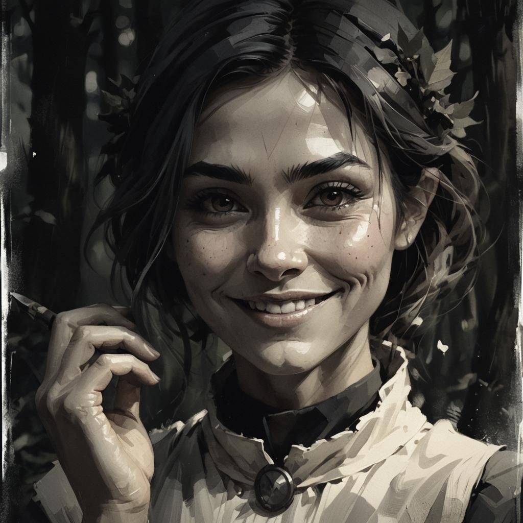 Gnome Girl Portrait in Monochromatic Expressionism