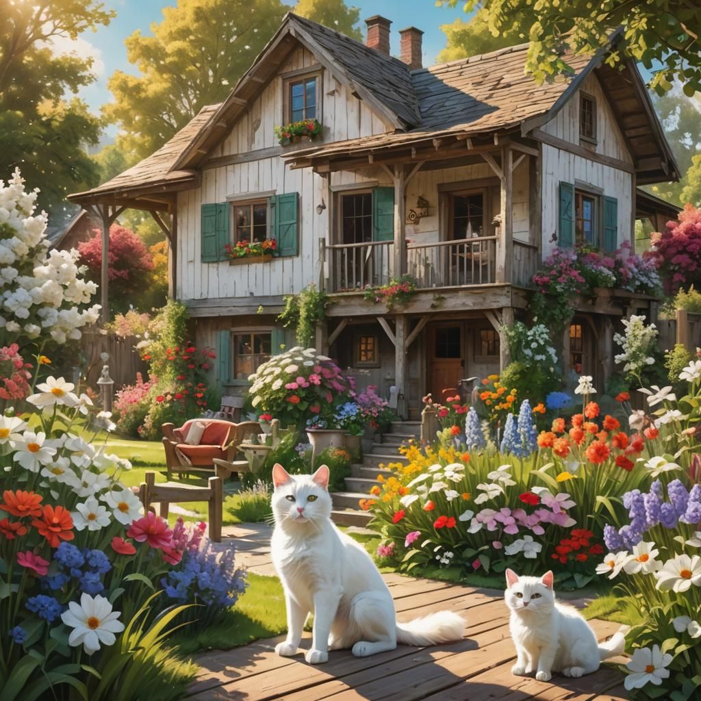 Children Playing in Sunny Yard as Impressionist Painting