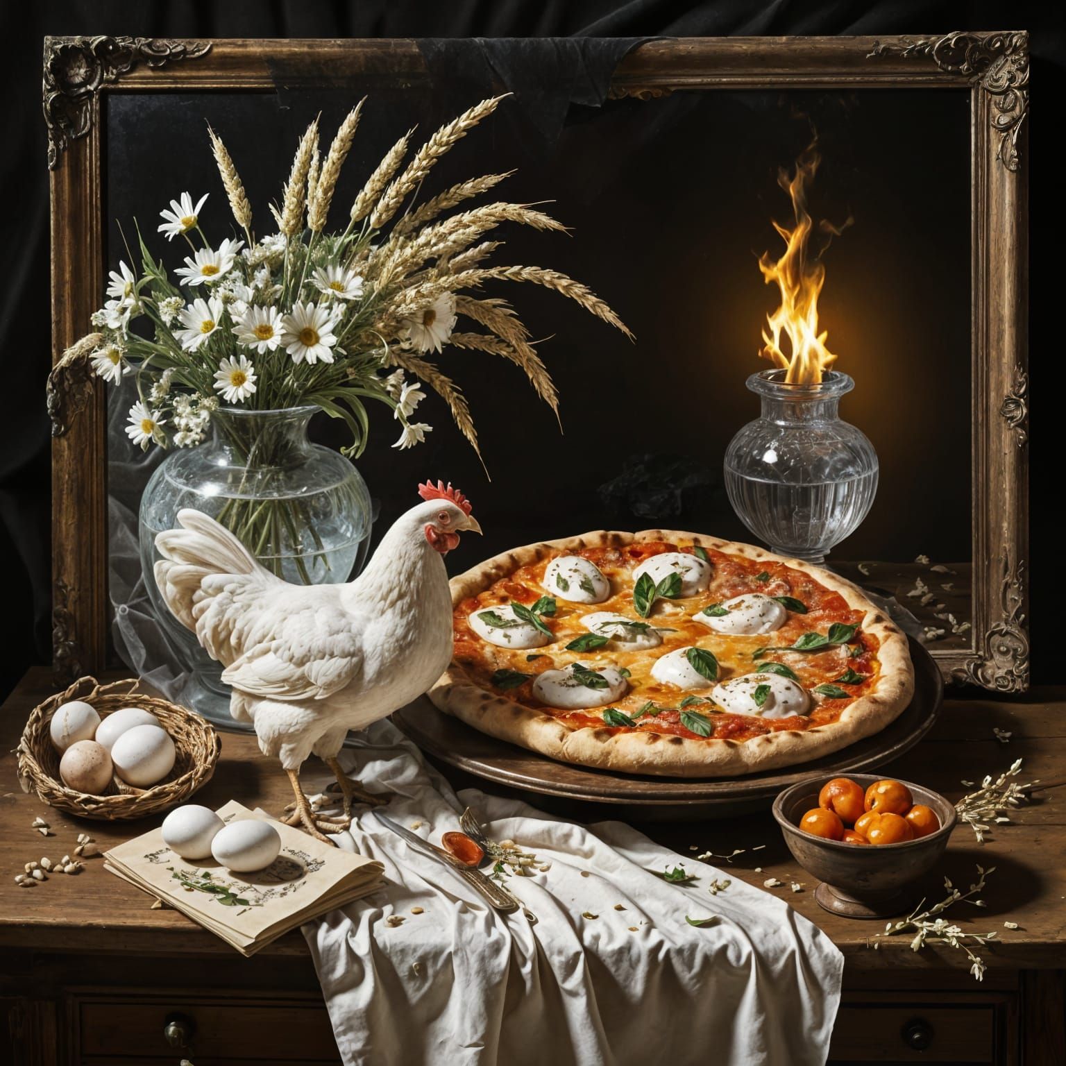 Baroque Still Life with Pizza and Chicken