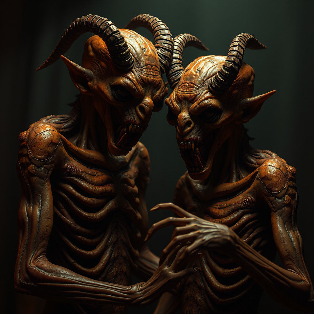 Grotesque Demonic Entities in Eerie Horror Scene