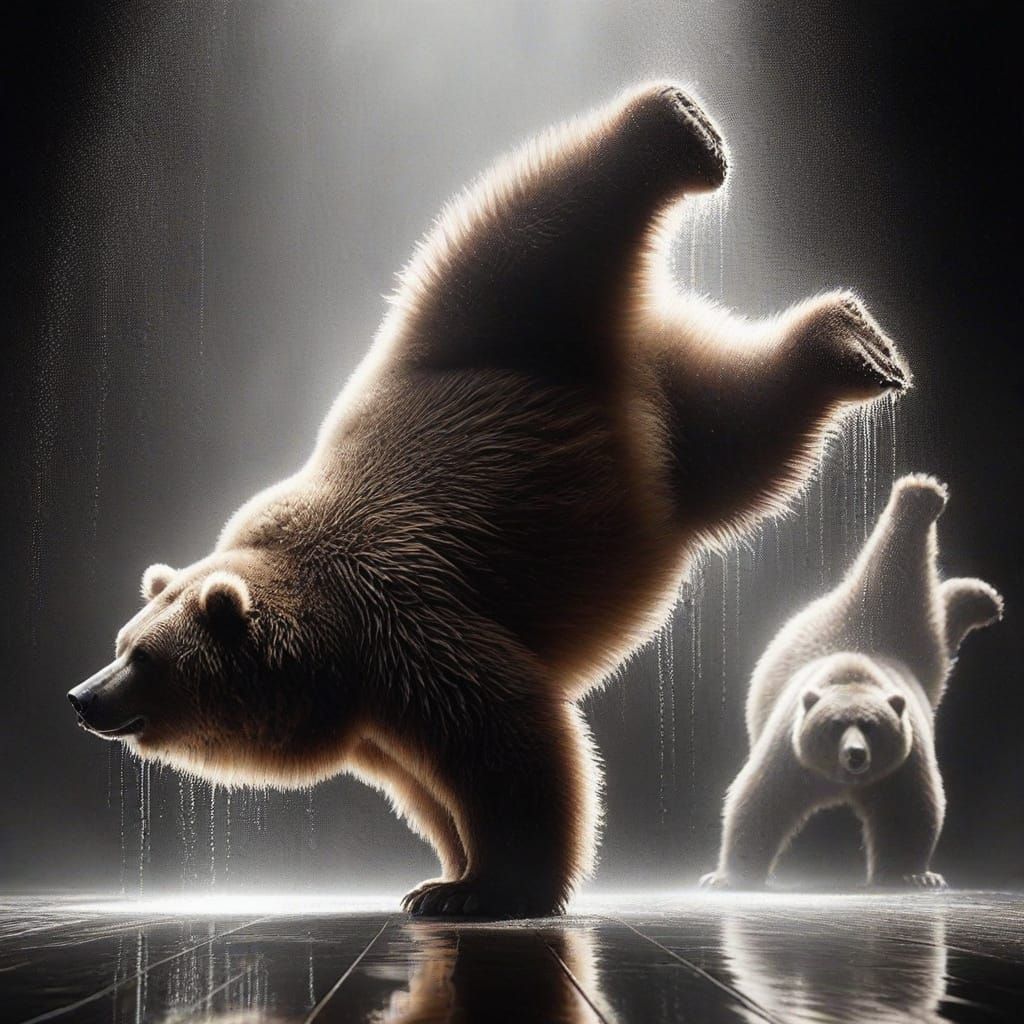 Obese Kodiak Bear Handstand on Stage