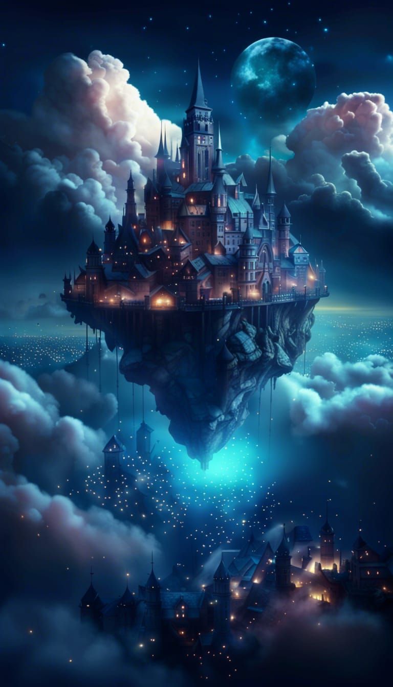 Magical City Floating on Clouds: Digital Matte Painting