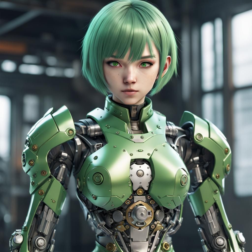 Anime Girl in Futuristic Mechanical Combat Suit