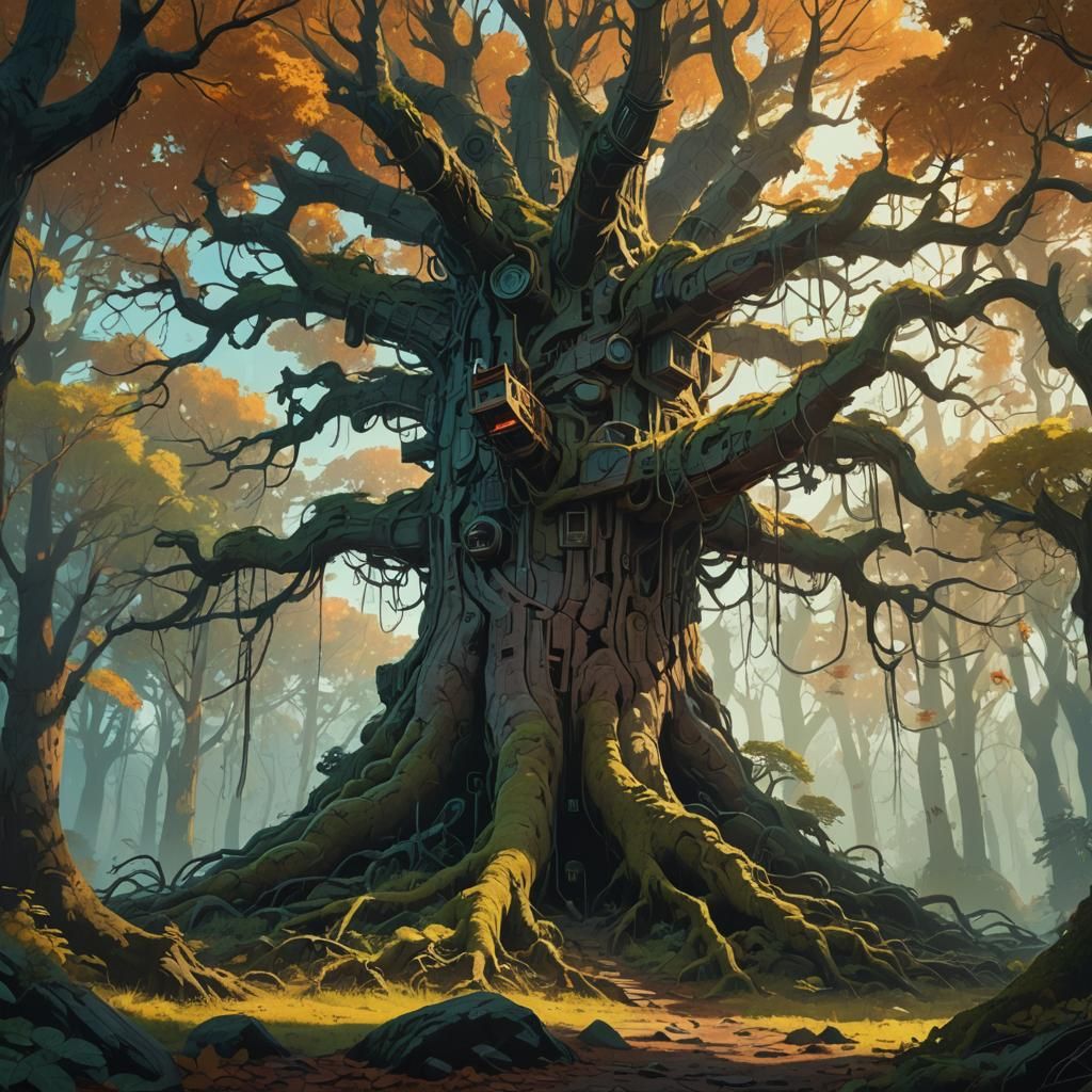 Mystical Forest: Ancient Tree Matte Painting