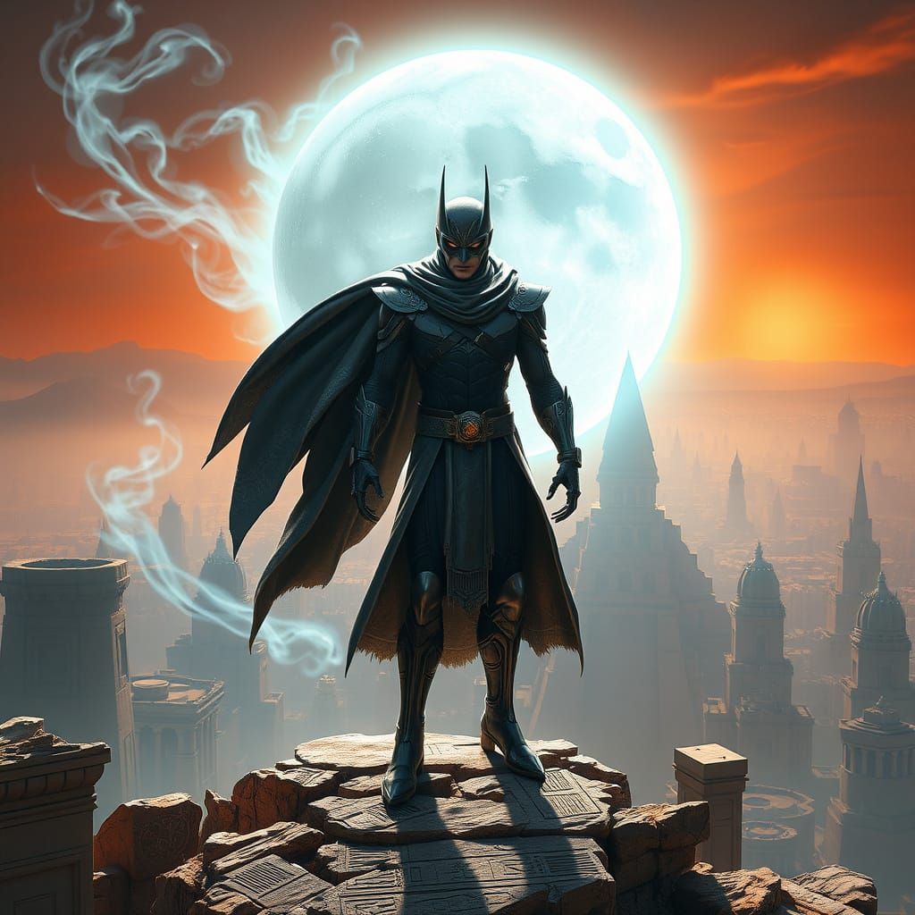 Moon Knight in Lunar Eclipse, Ancient Temple, Fantasy Concep...