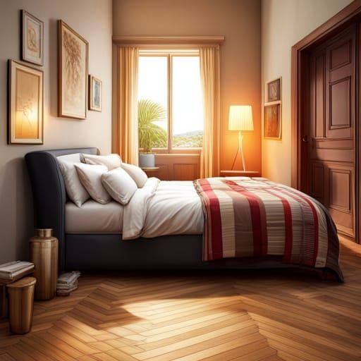 Woman Rests in Hyperrealistic Bed, Splash Art Mid Shot