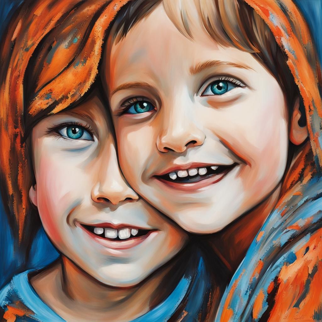 Happy Mom with Two Boys Abstract Art