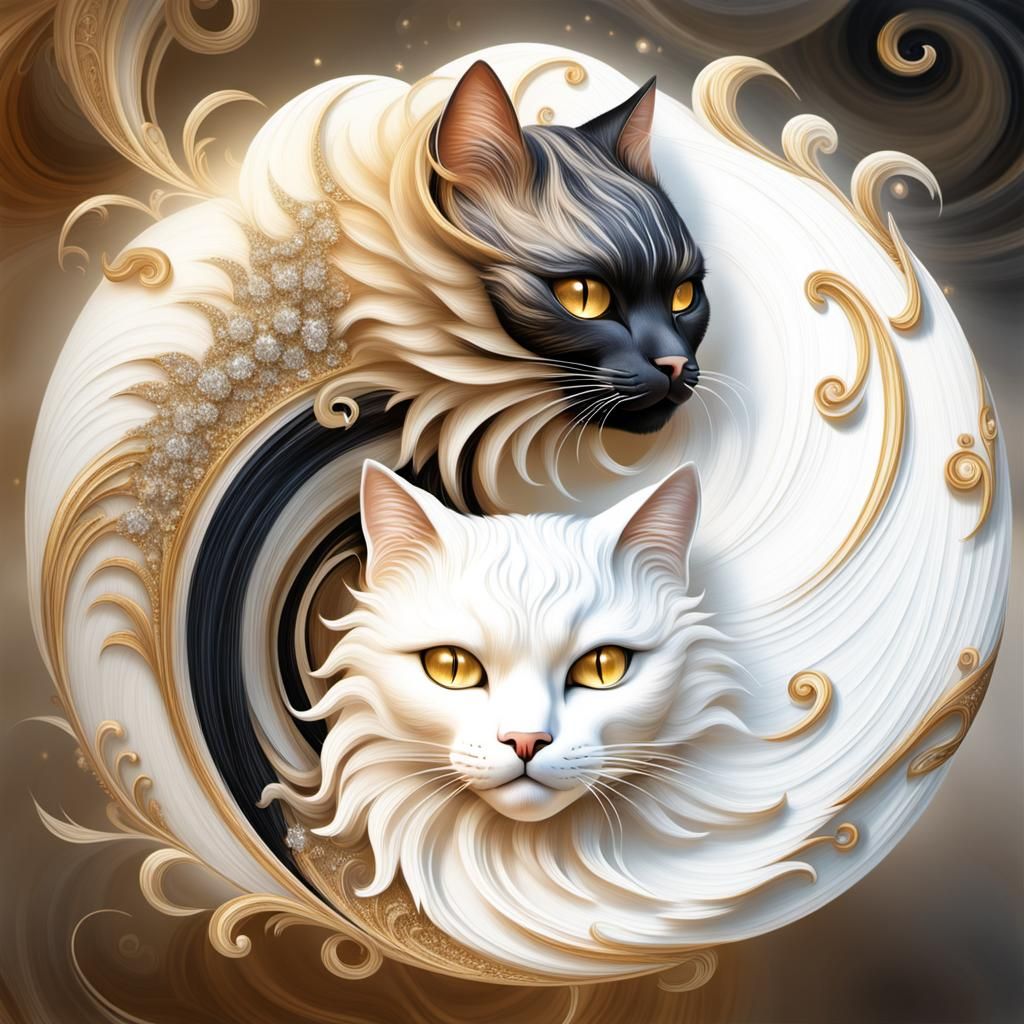 Yin-Yang Cats in Photorealistic 3D