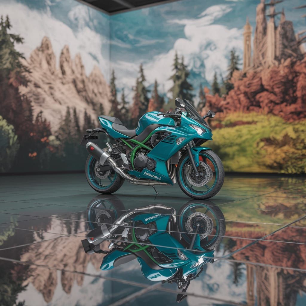 Kawasaki Ninja 650 Motorcycle in Showroom, 8K Photo