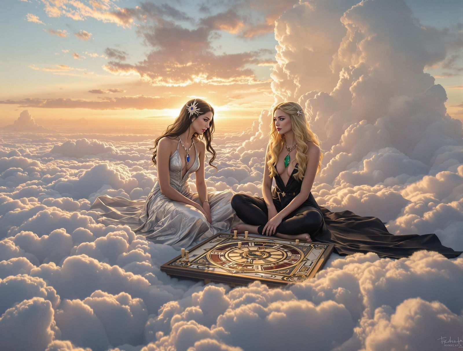 Norse Goddesses Play a Game on a Cloudy Dawn