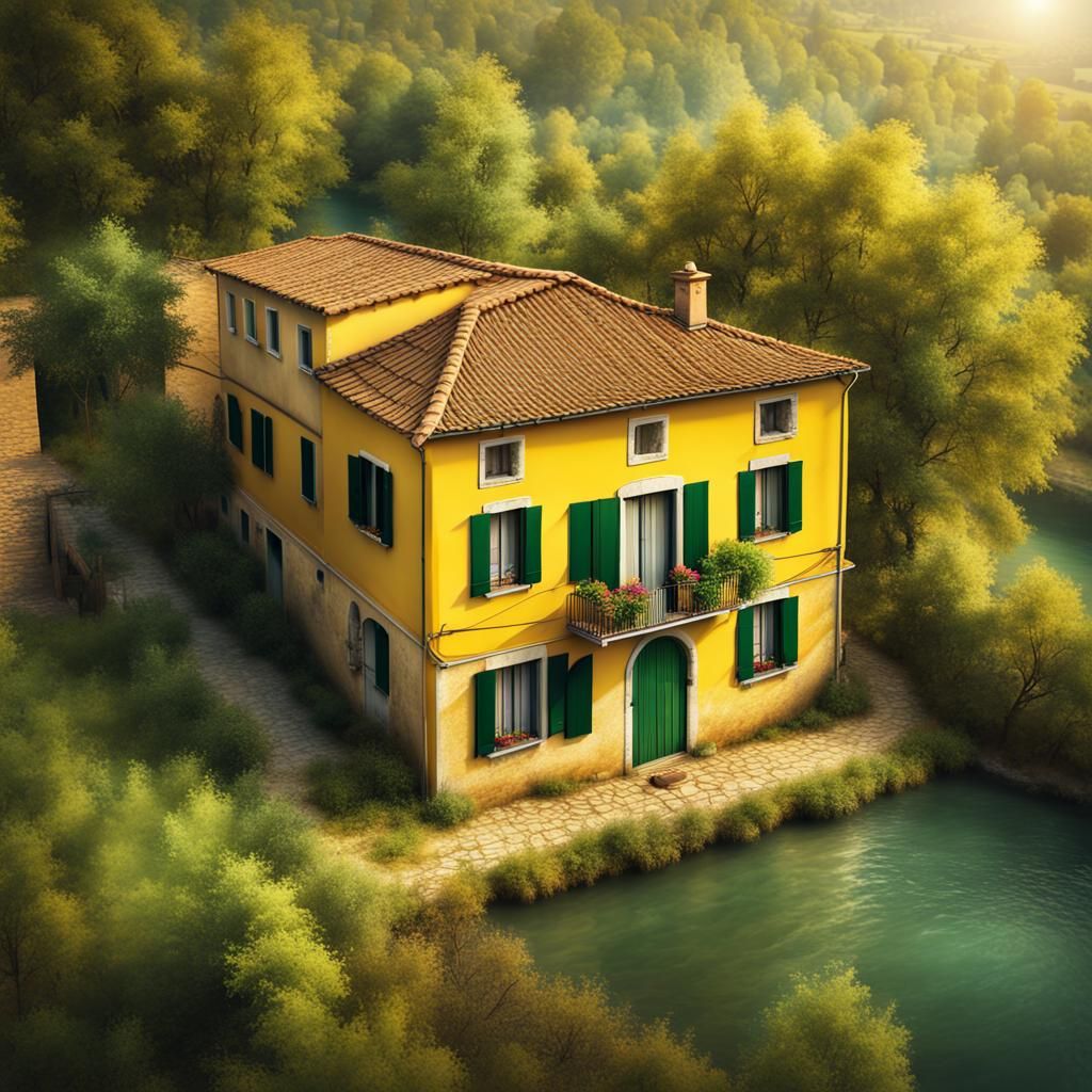 Italian Countryside House by River: Digital Matte Painting