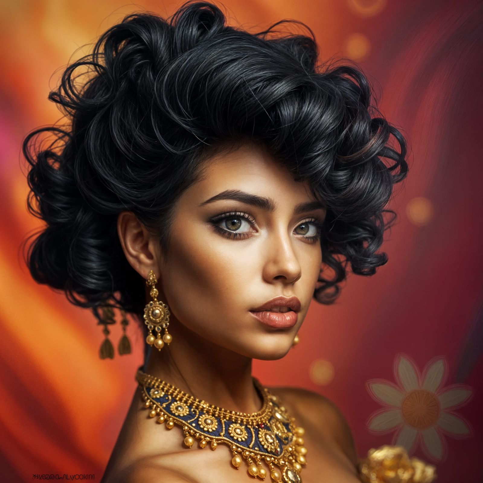 Woman with Gold Jewelry in Hyperrealistic Splash Art