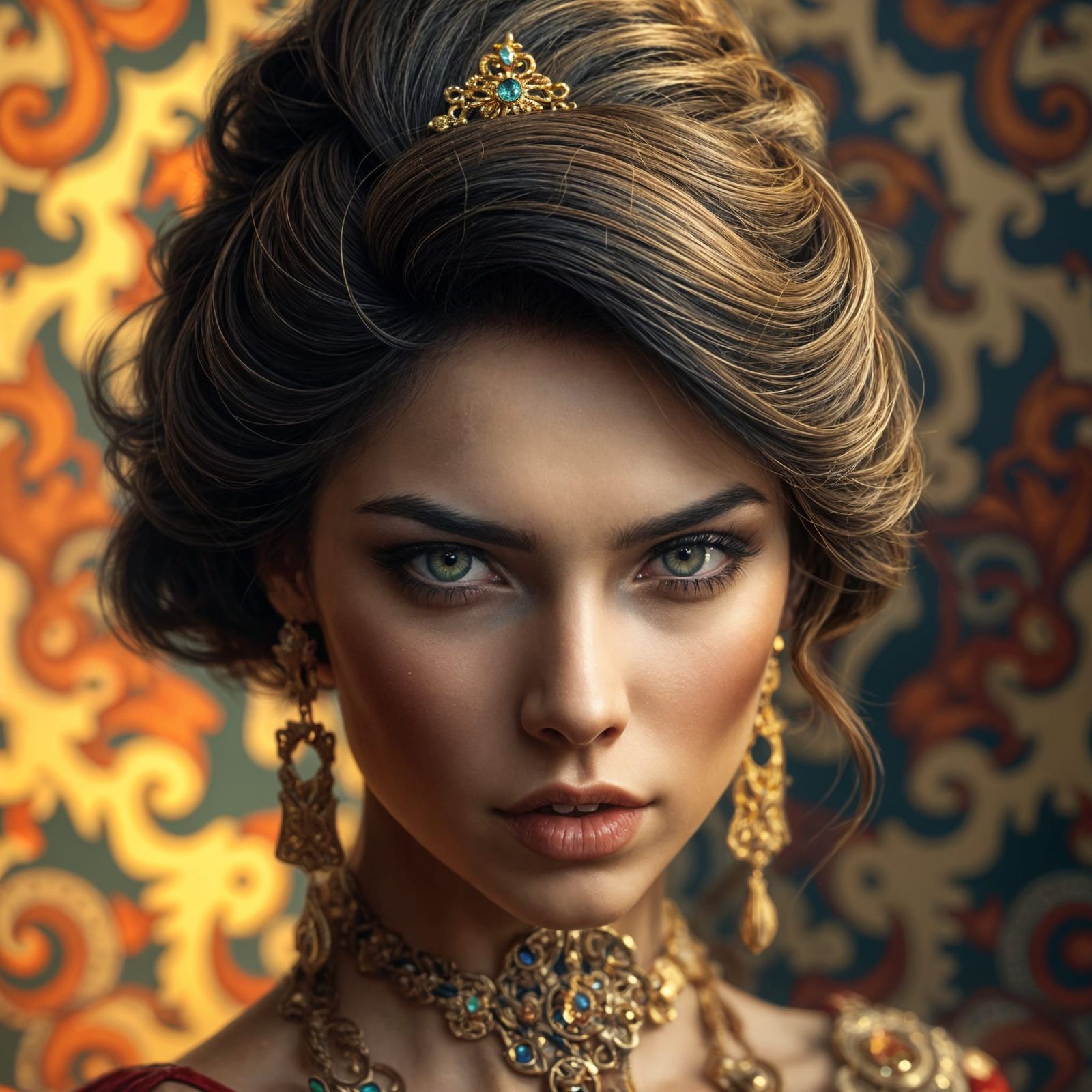 Woman with Gold Jewelry in Hyperrealistic Splash Art