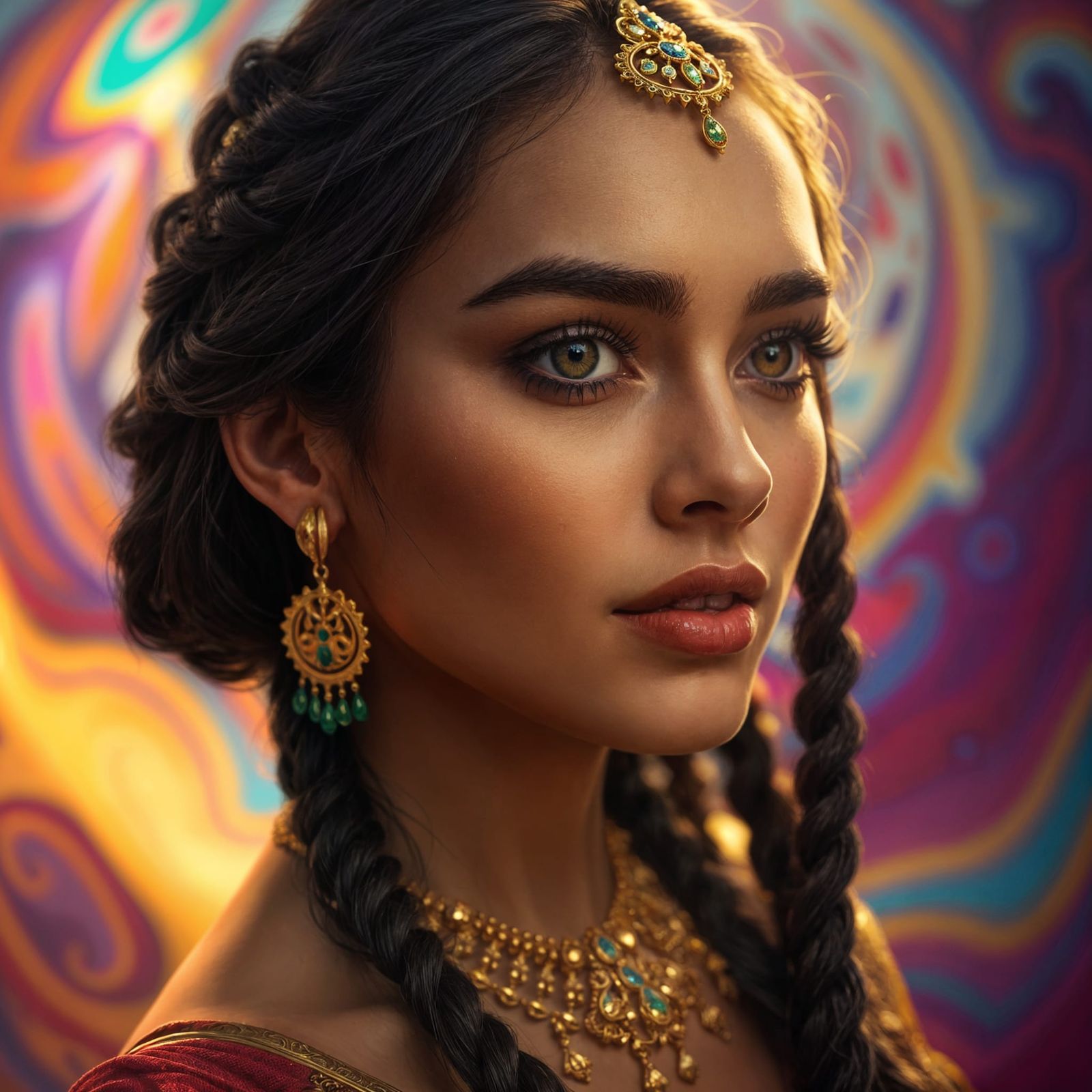 Woman with Gold Jewelry in Hyperrealistic Splash Art